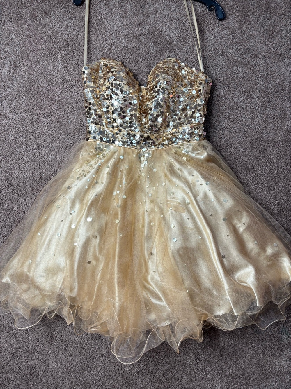 Girls Gold Sequin Tulle Party Dress